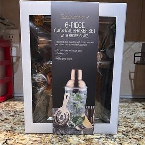 NWT Brookstone 6-Piece Silver and Copper Cocktail Shaker Set